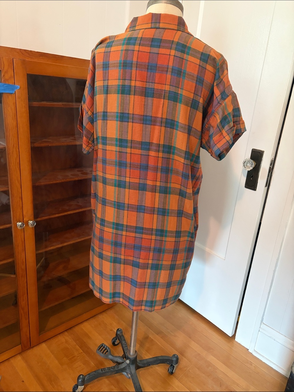 Toad & Co women’s Orange Plaid Short-Sleeve shirt dress w pockets - Picture 4 of 5